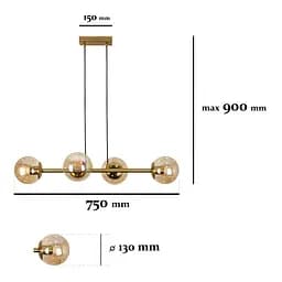Люстра LED Levistella 7529909-4 BRZ+BR, 4 плафона, бронзовий метал, сучасний стиль для дому - мініатюра 2