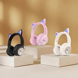 Дитячі бездротові Bluetooth навушники AZK-01 з RGB підсвічуванням і вбудованим мікрофоном Бежевий - мініатюра 4