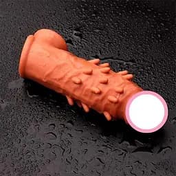 Насадка Toyfa XLover з фіксацією мошонки та шипами для додаткових відчуттів 16,5 см. Бежевий K000580
