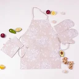 Набір MirSon №207 Cream flowers: прихватки, 2 шт., рукавиці, 2 шт., фартух, кремовий (2200006754046)