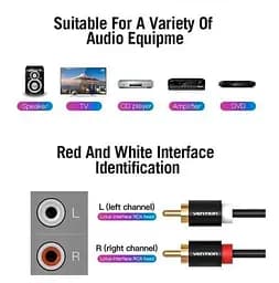 Комутаційний кабель 2xRCA-2xRCA Vention VABR06B100 1 м Black - мініатюра 3