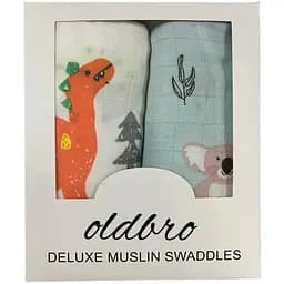 Набор муслиновых детских пеленальных одеял OldBro комплект из 2 шт. размер 100х120 см динозавр/коала
