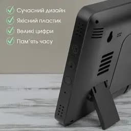 Годинник електронний настінний та настільний LOSSO GRAND WC-600 Будильник з пультом Black (18968) - мініатюра 7