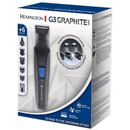 Набір для стрижки Remington G3 Graphite series для бороди, вусів, голови і носа, акум., роторний мотор, насадок-6, сталь, чорний - мініатюра 4