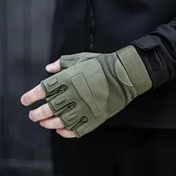 Мотоциклетні безпалі рукавички (з захисною вставкою) Хакі Xl - мініатюра 2