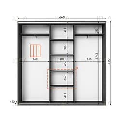 Шафа-купе Idea серія 6 220 x 45 x 210 см Антрацит Дзеркало - мініатюра 2