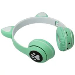 Дитячі навушники Cat MZ-023 Bluetooth RGB підсвічування FM microSD з котячими вушками зелений - мініатюра 4