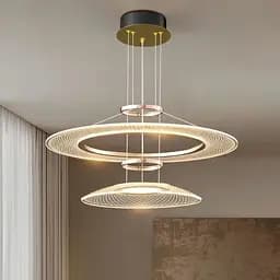 Невероятная каскадная люстра с акриловыми резными рассеивателями 60+38 см Line F Арт. C12-600+380 AB