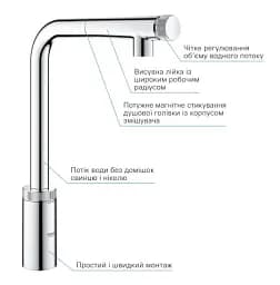 Змішувач для мийки Grohe Minta SmartControl з висувним аератором Хром 30412 - мініатюра 5