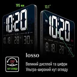 Годинник електронний настінний та настільний LOSSO GRAND WC-600 Будильник з пультом Black (18968) - мініатюра 9