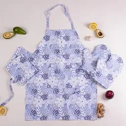 Набір MirSon №203 Blue flowers: прихватки, 2 шт., рукавиці, 2 шт., фартух, блакитний (2200006753889)