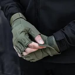Мотоциклетні безпалі рукавички (з захисною вставкою) Хакі M - мініатюра 2
