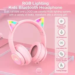 Бездротові ігрові навушники з котячими вушками Onikuma B90 RGB гарнітура з мікрофоном Pink (19117) - мініатюра 7