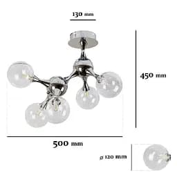 Люстра стельова LED Levistella 7529817-5 CR+CL, 5 плафонов, G9, хром, скло, сучасний стиль - мініатюра 2