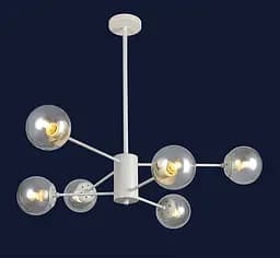 Люстра стельова Levistella 7526033-6 WH+CL, 6 плафонов, E27, білий + прозорий, сучасний стиль для дому - мініатюра 2