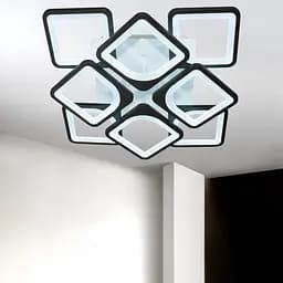 Стельова LED-люстра Diasha S8060/4+4BK з пультом і димером, чорна, 115W, 6325 lm, квадратні акрилові плафони 49x49 см - мініатюра 2