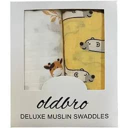 Набор муслиновых детских пеленальных одеял OldBro комплект из 2 шт. размер 100х120 см медведь/корова