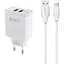Зарядний пристрій Celebrat C-N5 2.4A 2USB + Type-C Cable White - мініатюра 1