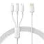 Кабель Baseus Silky One-for-Three Fast Charging USB to Micro USB+Lightning+Type-C 100W 1.5m white (P10377705213-00) - мініатюра 1
