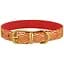 Ошейник для собак BronzeDog Barksi Classic Волна кожаный одинарный с золотым тиснением 28-36х1.7 см красный - миниатюра 1